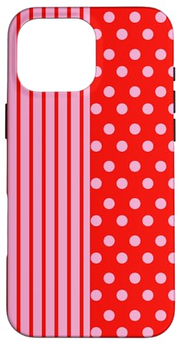 Rosa / Rot gepunktet und gestreift, ästhetisch, adrett, niedliche Streifen Hülle für iPhone 16 Pro Max von Preppy Polka Girly Style