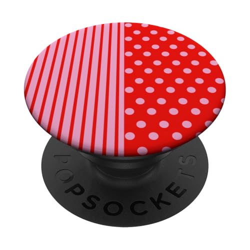 Rosa / Rot gepunktet und gestreift, ästhetisch, adrett, niedliche Streifen PopSockets Klebender PopGrip Rosa / Rot gepunktet und gestreift, ästhetisch, adrett, niedliche Streifen PopSockets Klebender PopGrip von Preppy Polka Girly Style