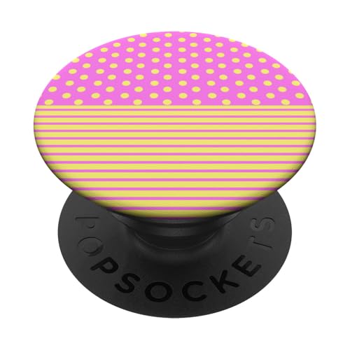 Rosa Gelb gepunktet und gestreift, ästhetisch, adrett, niedlich, Boho PopSockets Klebender PopGrip Rosa Gelb gepunktet und gestreift, ästhetisch, adrett, niedlich, Boho PopSockets Klebender PopGrip von Preppy Polka Girly Style