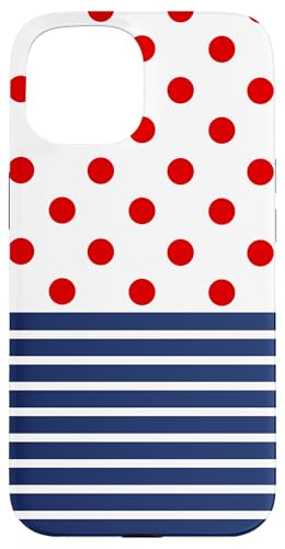 Rot, Marineblau, Weiß, gepunktet und gestreift, ästhetisch, adrett Hülle für iPhone 15 Rot, Marineblau, Weiß, gepunktet und gestreift, ästhetisch, adrett Hülle für iPhone 15 von Preppy Polka Girly Style