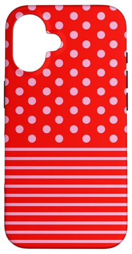 Rot Rosa Polka Dot und Streifen Aesthetic Preppy CuteBoho Hülle für iPhone 16 Rot Rosa Polka Dot und Streifen Aesthetic Preppy CuteBoho Hülle für iPhone 16 von Preppy Polka Girly Style