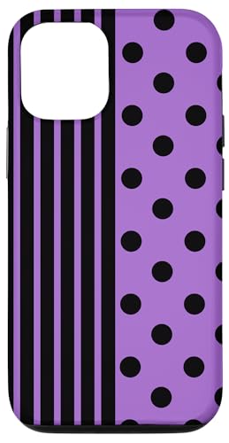 Schwarz Lila Polka Dot und gestreift ästhetisch adrett niedlich Hülle für iPhone 12/12 Pro Schwarz Lila Polka Dot und gestreift ästhetisch adrett niedlich Hülle für iPhone 12/12 Pro von Preppy Polka Girly Style