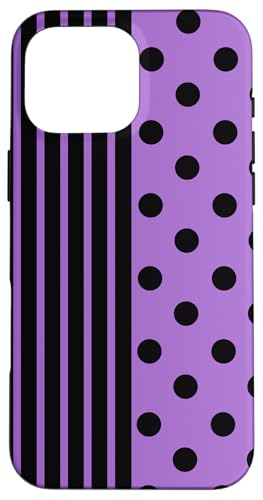 Schwarz Lila Polka Dot und gestreift ästhetisch adrett niedlich Hülle für iPhone 16 Pro Max Schwarz Lila Polka Dot und gestreift ästhetisch adrett niedlich Hülle für iPhone 16 Pro Max von Preppy Polka Girly Style