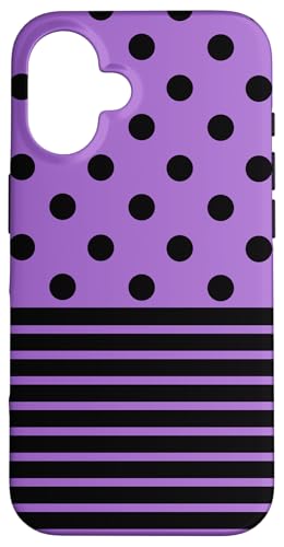 Schwarz Lila Polka Dot und gestreift ästhetisch adrett niedlich Hülle für iPhone 16 Schwarz Lila Polka Dot und gestreift ästhetisch adrett niedlich Hülle für iPhone 16 von Preppy Polka Girly Style