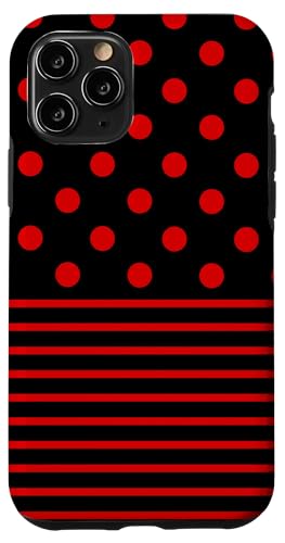 Schwarz Rot gepunktet und gestreift, ästhetisch, adrett, niedlich, Boho Hülle für iPhone 11 Pro Schwarz Rot gepunktet und gestreift, ästhetisch, adrett, niedlich, Boho Hülle für iPhone 11 Pro von Preppy Polka Girly Style