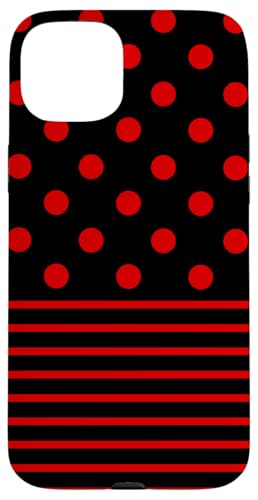 Schwarz Rot gepunktet und gestreift, ästhetisch, adrett, niedlich, Boho Hülle für iPhone 15 Plus von Preppy Polka Girly Style