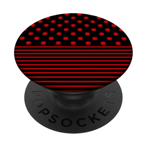 Schwarz Rot gepunktet und gestreift, ästhetisch, adrett, niedlich, Boho PopSockets Klebender PopGrip Schwarz Rot gepunktet und gestreift, ästhetisch, adrett, niedlich, Boho PopSockets Klebender PopGrip von Preppy Polka Girly Style