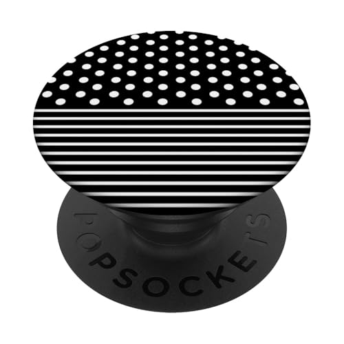 Schwarz Weiß gepunktet und gestreift, ästhetisch, adrett, niedlich, Boho PopSockets Klebender PopGrip Schwarz Weiß gepunktet und gestreift, ästhetisch, adrett, niedlich, Boho PopSockets Klebender PopGrip von Preppy Polka Girly Style