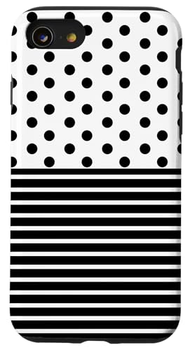Schwarz Weiß gepunktet und gestreift, ästhetisch, adrett, niedlich Hülle für iPhone SE (2020) / 7 / 8 von Preppy Polka Girly Style
