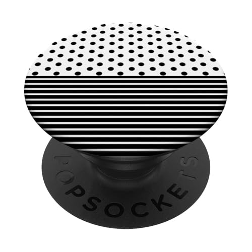 Schwarz Weiß gepunktet und gestreift, ästhetisch, adrett, niedlich PopSockets Klebender PopGrip Schwarz Weiß gepunktet und gestreift, ästhetisch, adrett, niedlich PopSockets Klebender PopGrip von Preppy Polka Girly Style