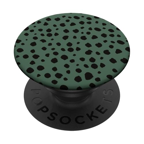 Dunkelgrün-weißer Dalmatiner-Druck, adrett, mädchenhaft, gepunktet, Y2K PopSockets Klebender PopGrip von Preppy & Pretty Chic Girl