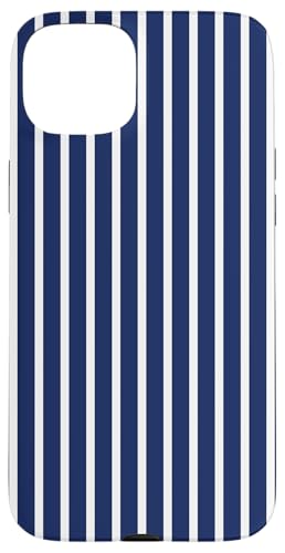 Blau Marineblau Weiß Gestreift Girly Stripes Geometrische dünne Linien Hülle für iPhone 15 Plus von Preppy & Pretty Pinstripes