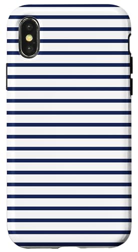 Blau Marineblau gestreift mädchenhafte Streifen geometrische dünne Linien adrett Hülle für iPhone X/XS Blau Marineblau gestreift mädchenhafte Streifen geometrische dünne Linien adrett Hülle für iPhone X/XS von Preppy & Pretty Pinstripes
