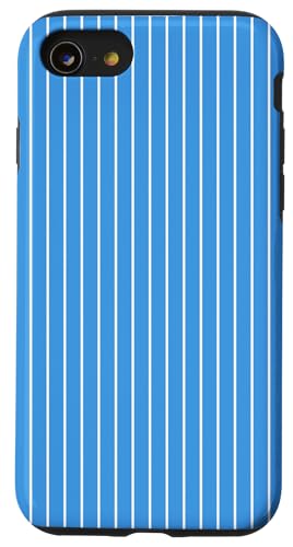 Blau-weiß gestreifte mädchenhafte Streifen geometrische dünne Linien adrett Hülle für iPhone SE (2020) / 7 / 8 von Preppy & Pretty Pinstripes