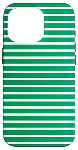 Grün-weiß gestreifte mädchenhafte Streifen geometrische dünne Linien Hülle für iPhone 16 Pro von Preppy & Pretty Pinstripes