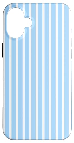 Hellblau-weiß gestreifte geometrische dünne Linien Hülle für iPhone 16 Plus Hellblau-weiß gestreifte geometrische dünne Linien Hülle für iPhone 16 Plus von Preppy & Pretty Pinstripes