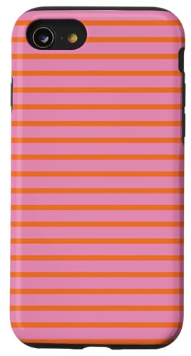 Orange Pink gestreifte mädchenhafte Streifen geometrische dünne Linien Hülle für iPhone SE (2020) / 7 / 8 von Preppy & Pretty Pinstripes