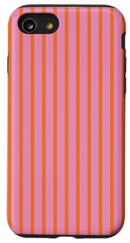 Orange Pink gestreifte mädchenhafte Streifen geometrische dünne Linien Hülle für iPhone SE (2020) / 7 / 8 von Preppy & Pretty Pinstripes