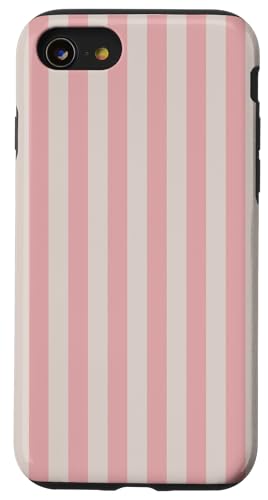 Rosa Beige gestreift Mädchen vertikale Linien adrette Streifen niedlich Hülle für iPhone SE (2020) / 7 / 8 von Preppy & Pretty Pinstripes