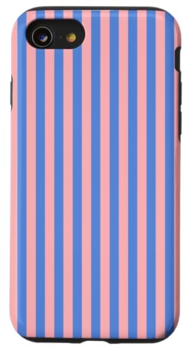 Rosa Blau gestreift Mädchen vertikale Linien adrette Streifen niedlich Hülle für iPhone SE (2020) / 7 / 8 von Preppy & Pretty Pinstripes