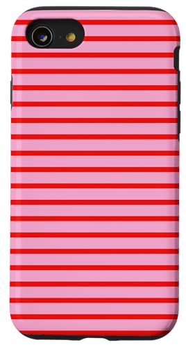 Rosa Rot gestreift mädchenhafte Streifen geometrische dünne Linien adrett Hülle für iPhone SE (2020) / 7 / 8 von Preppy & Pretty Pinstripes