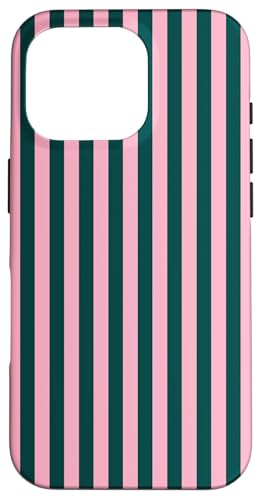Rosa und Grün gestreifte Girlly vertikale Linien adrette Streifen Hülle für iPhone 16 Pro von Preppy & Pretty Pinstripes