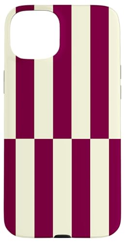 Burgunderrot und cremefarben gestreift, mädchenhafte Streifen, geometrische Linien Hülle für iPhone 15 Plus von Preppy & Pretty