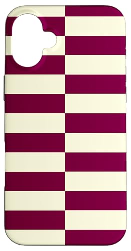 Burgunderrot und cremefarben gestreift, mädchenhafte Streifen, geometrische Linien Hülle für iPhone 16 Plus von Preppy & Pretty