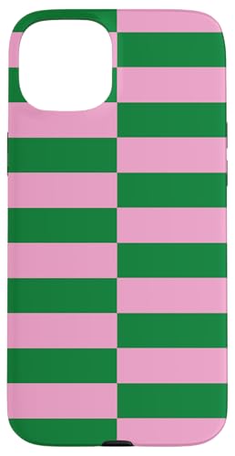 Rosa und Grün gestreifte mädchenhafte Streifen adrette geometrische Linien Hülle für iPhone 15 Plus von Preppy & Pretty