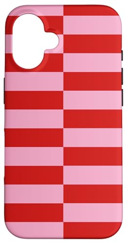 Rosa und Rot gestreifte mädchenhafte Streifen adrette geometrische Linien Hülle für iPhone 16 von Preppy & Pretty