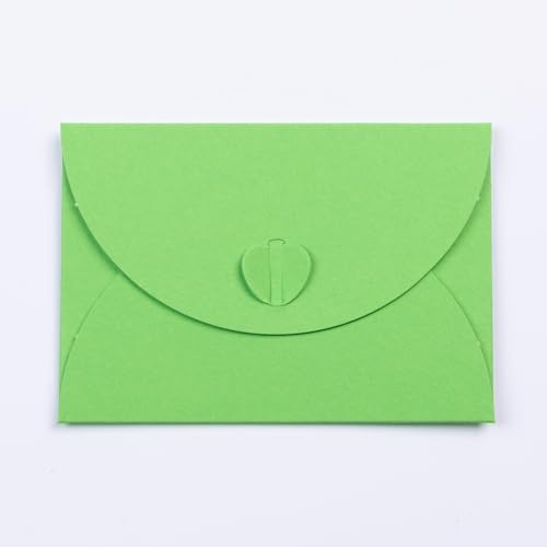 PresentFill® 100 Stück Mini Briefumschläge mit Herz Verschluss Apfelgrün Format 10 x 7 cm Kleine Umschläge aus 100% Recycling Kraftpapier zum gestalten, beschriften oder bedrucken von Present Fill