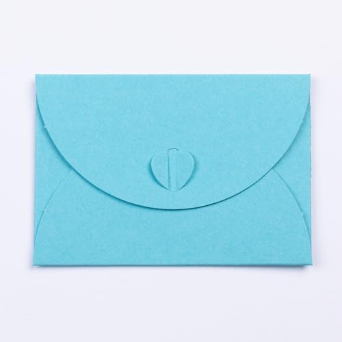 PresentFill® 100 Stück Mini Briefumschläge mit Herz Verschluss Azur Blau Format 10 x 7 cm Kleine Umschläge aus 100% Recycling Kraftpapier zum gestalten, beschriften oder bedrucken von Present Fill