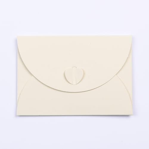 PresentFill® 100 Stück Mini Briefumschläge mit Herz Verschluss Chamois Creme Format 10 x 7 cm Kleine Umschläge aus 100% Recycling Kraftpapier zum gestalten, beschriften oder bedrucken von Present Fill