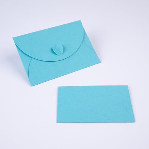 PresentFill® 25 Mini Briefumschläge mit Karten – Azur Blau – Kleine Umschläge Mini mit Herz Verschluss und Blanko Karten aus 100% Recycling Kraftpapier zum Selbst gestalten und beschriften von Present Fill