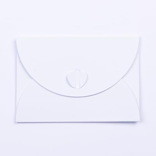 PresentFill® 50 Stück Mini Briefumschläge mit Herz Verschluss Diamant Weiß Format 10 x 7 cm Kleine Umschläge aus 100% Recycling Kraftpapier zum gestalten, beschriften oder bedrucken von Present Fill