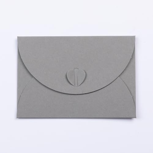 PresentFill® 50 Stück Mini Briefumschläge mit Herz Verschluss Schiefer Grau Format 10 x 7 cm Kleine Umschläge aus 100% Recycling Kraftpapier zum gestalten, beschriften oder bedrucken von Present Fill