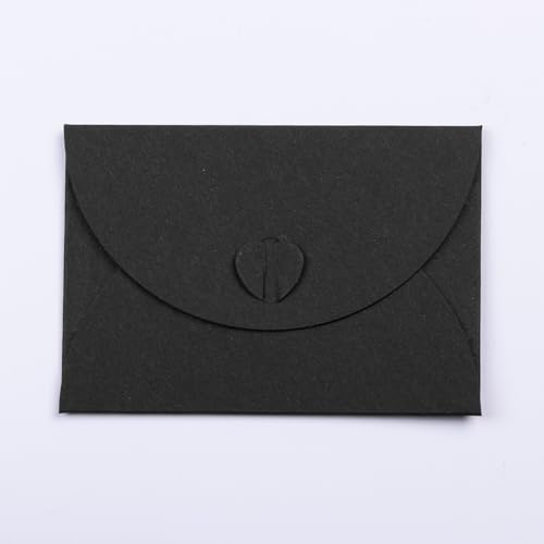 PresentFill® 50 Stück Mini Briefumschläge mit Herz Verschluss Schwarz Format 10 x 7 cm Kleine Umschläge aus 100% Recycling Kraftpapier zum gestalten, beschriften oder bedrucken von Present Fill