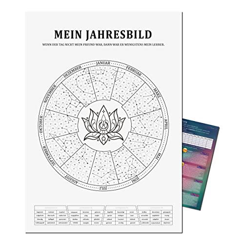 Mein Jahresbild by Presentou | Gestalte dein Jahr als individuelles Bild | inklusive psychologischer Auswertung | Kalender tägliche Stimmungslage| Spirituelles Motiv (Lotusblume A2 (42x59,4cm)) von Presentou