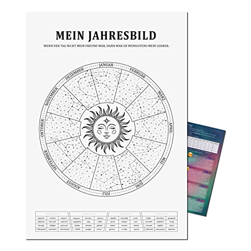 Mein Jahresbild by Presentou | Gestalte dein Jahr als individuelles Bild | inklusive psychologischer Auswertung | Kalender tägliche Stimmungslage| Spirituelles Motiv (Shining Sun A2 (42x59,4cm)) von Presentou