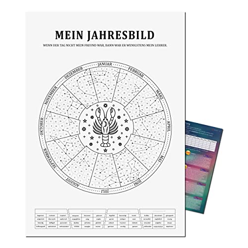 Mein Jahresbild by Presentou | Gestalte dein Jahr als individuelles Bild | inklusive psychologischer Auswertung | Sternzeichen Kalender zum Ausmalen mit täglicher Stimmungslage (Krebs A2 (42x59,4cm)) von Presentou