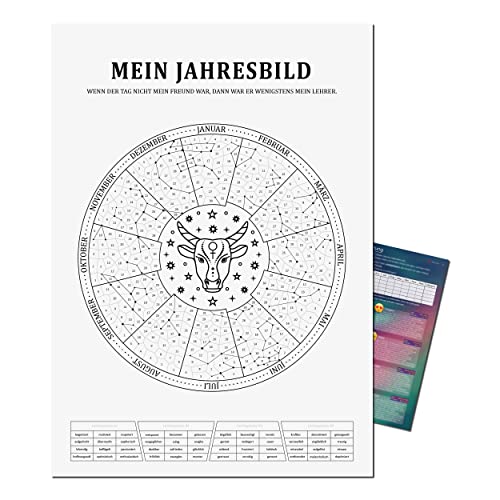 Mein Jahresbild by Presentou | Gestalte dein Jahr als individuelles Bild | inklusive psychologischer Auswertung | Sternzeichen Kalender zum Ausmalen mit täglicher Stimmungslage (Stier A2 (42x59,4cm)) von Presentou