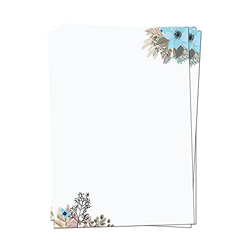 PRESENTOU Briefpapier bedruckt 120 Gramm Papier | Motivpapier Urkundenpapier Urkunde Speisekarte Liebesbrief (Blumen & Braun, 50 Bögen) von Presentou
