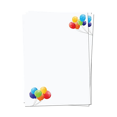 PRESENTOU Briefpapier beidseitig bedruckt 120 Gramm Papier | Motivpapier Urkundenpapier Urkunde Speisekarte Liebesbrief (Luftballons, 50 Bögen) von Presentou