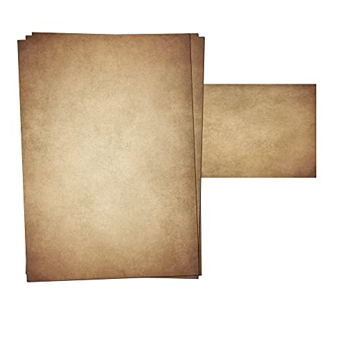 Presentou Briefpapier beidseitig Bedruckt 120 Gramm Papier | Motivpapier Urkundenpapier Urkunde Speisekarte Liebesbrief (Vintage Dunkel, 25 + 25 Bögen + Umschläge) von Presentou