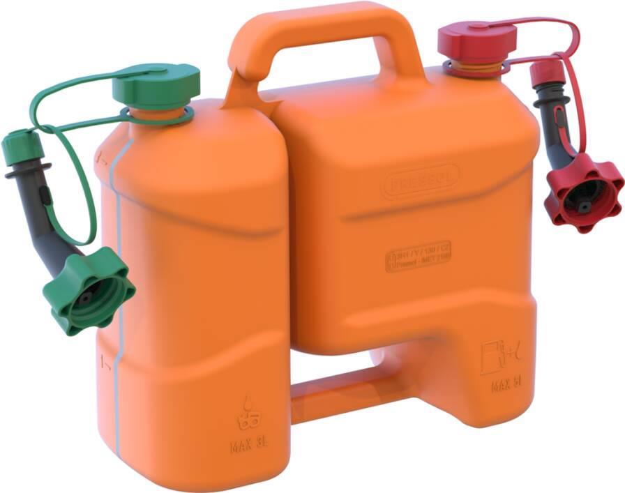 Pressol Kombi-Kanister 5l Kraftstoff- u.3l Öl- behälter, PE, mit starrem Auslauf (21031) von Pressol