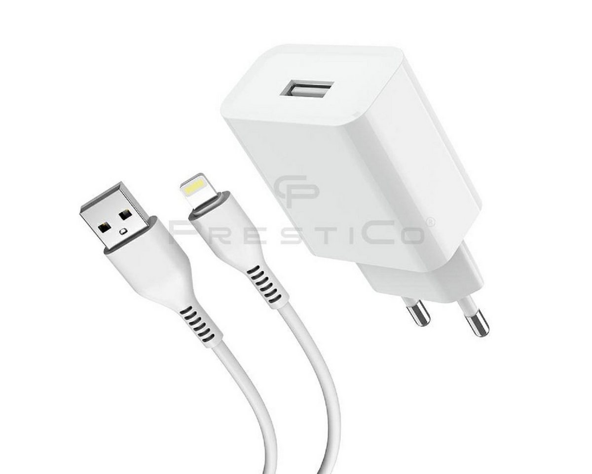 PrestiCo F6S​ Schnell Ladegerät + Ladekabel​ 1xUSB+LIGHTNING​ 2​.​1A​ white Smartphone-Kabel, Lightning, USB-A (100 cm), Schnellladefunktion 2​.​1A von PrestiCo