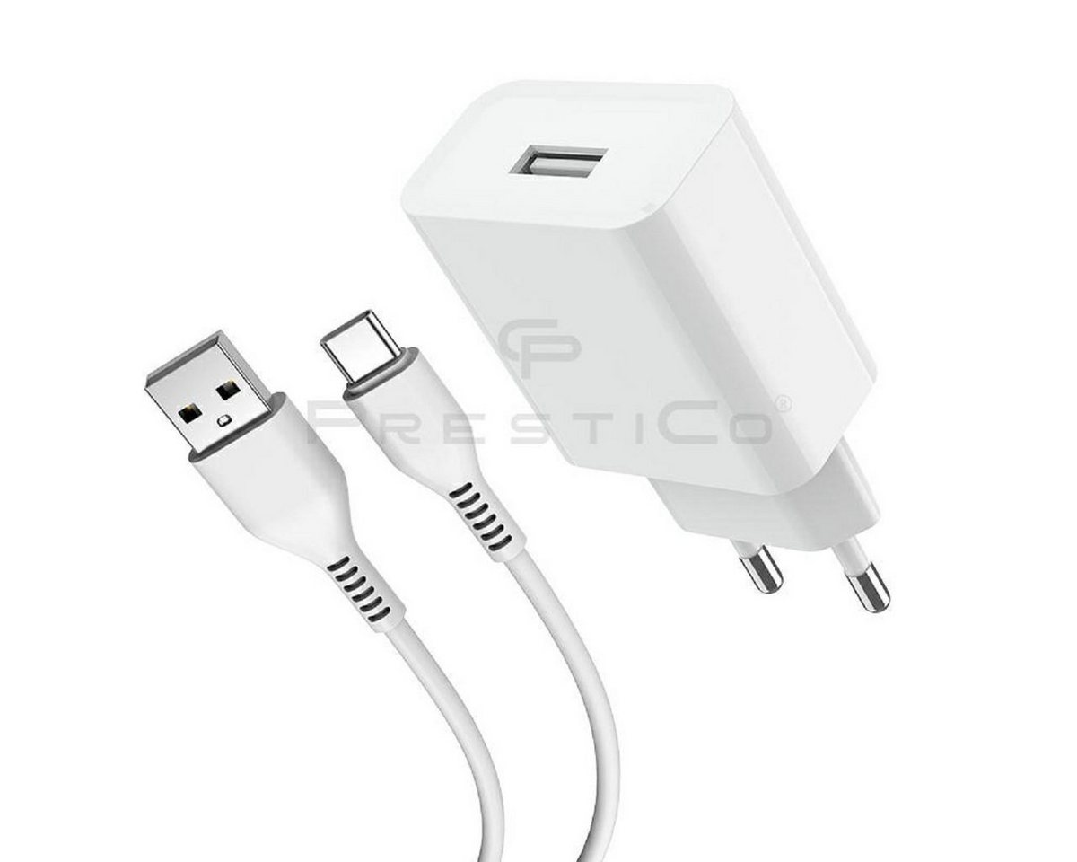 PrestiCo F6S​ Schnell Ladegerät + Ladekabel 1xUSB+TYPE​ C​ 2​.​1A​ white Smartphone-Kabel, USB-C, USB-A, TYPE-C-Kabel (100 cm), Schnellladefunktion 2​.​1A von PrestiCo