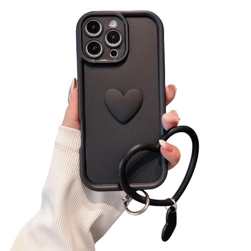 Ästhetische 3D-Herz-Handyhülle kompatibel mit iPhone 14 Pro Max, mit Anti-Drop-Handschlaufe, stoßfester Rundumschutz, erhöhte Kamera und Kantenschutz, Schwarz Ästhetische 3D-Herz-Handyhülle kompatibel mit iPhone 14 Pro Max, mit Anti-Drop-Handschlaufe, stoßfester Rundumschutz, erhöhte Kamera und Kantenschutz, Schwarz von Pretaco