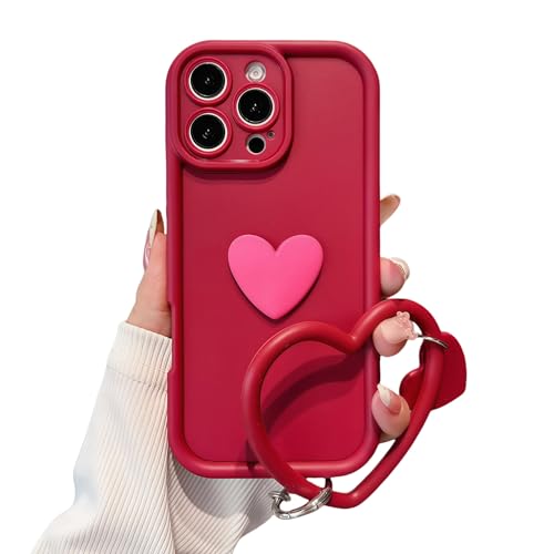 Ästhetische 3D-Herz-Handyhülle kompatibel mit iPhone 16 Plus, mit Anti-Drop-Handschlaufe, stoßfester Rundumschutz, erhöhte Kamera und Kantenschutz, Weinrot Ästhetische 3D-Herz-Handyhülle kompatibel mit iPhone 16 Plus, mit Anti-Drop-Handschlaufe, stoßfester Rundumschutz, erhöhte Kamera und Kantenschutz, Weinrot von Pretaco