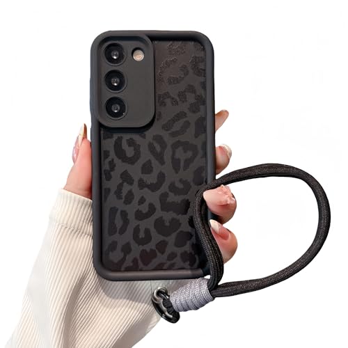 Ästhetische Schutzhülle mit Leopardenmuster, kompatibel mit Samsung Galaxy S24 Ultra, mit verstellbarer Anti-Drop-Handschlaufe, stoßfester Rundumschutz, erhöhte Kamera und Kantenschutz von Pretaco